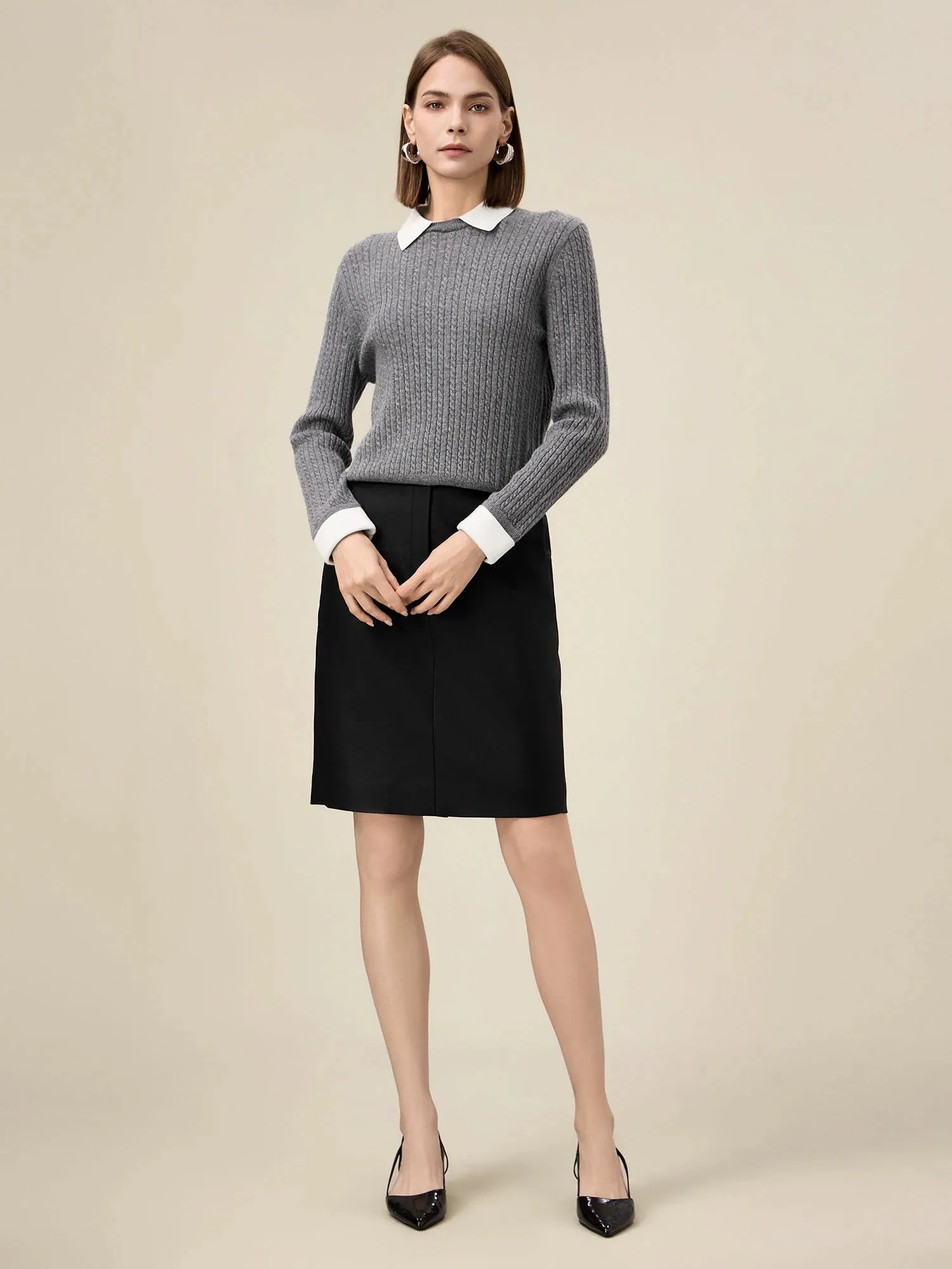 Amoretu Women's 100% Wool Lapel Cable Knit Sweater