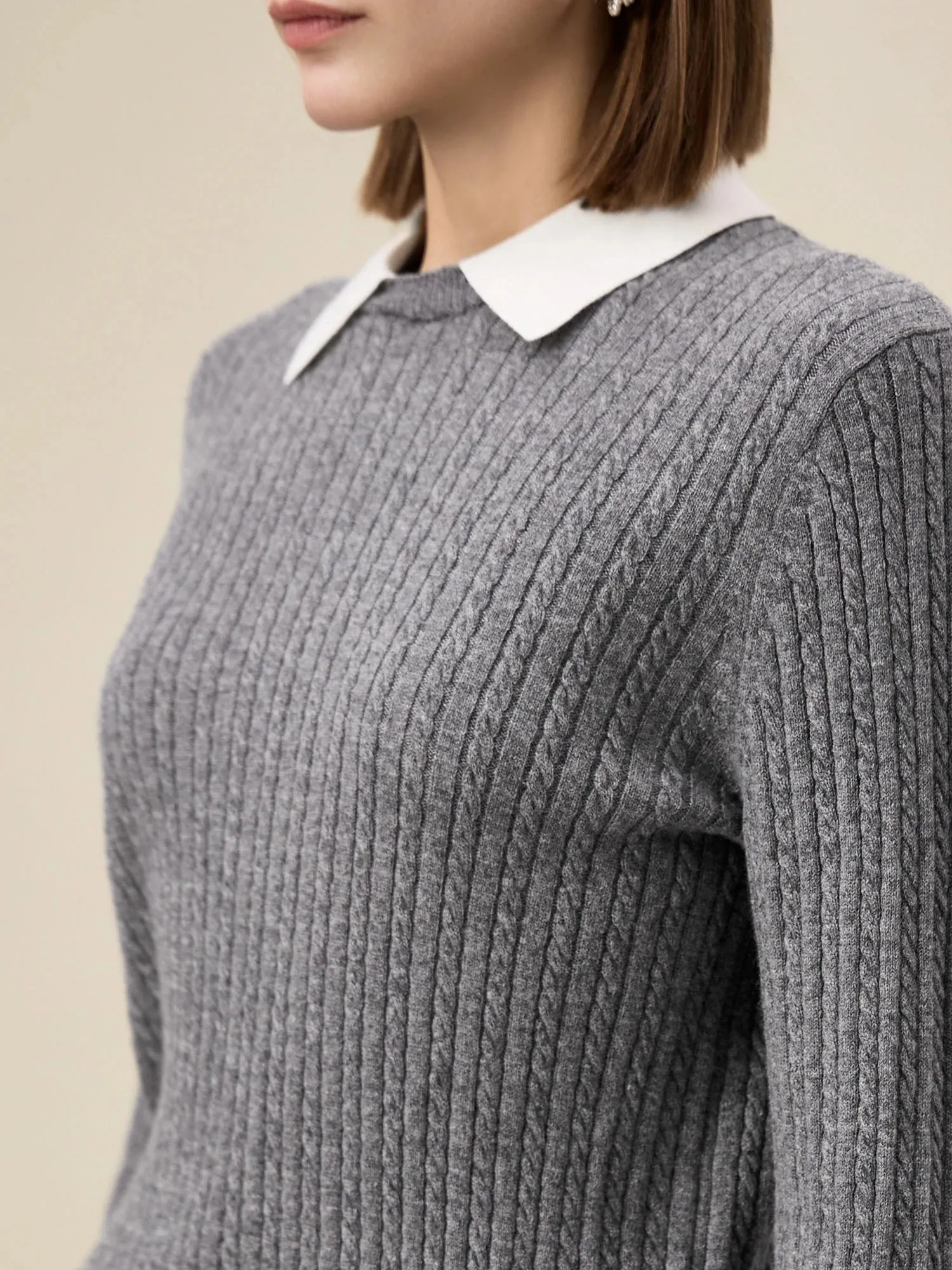 Amoretu Women's 100% Wool Lapel Cable Knit Sweater