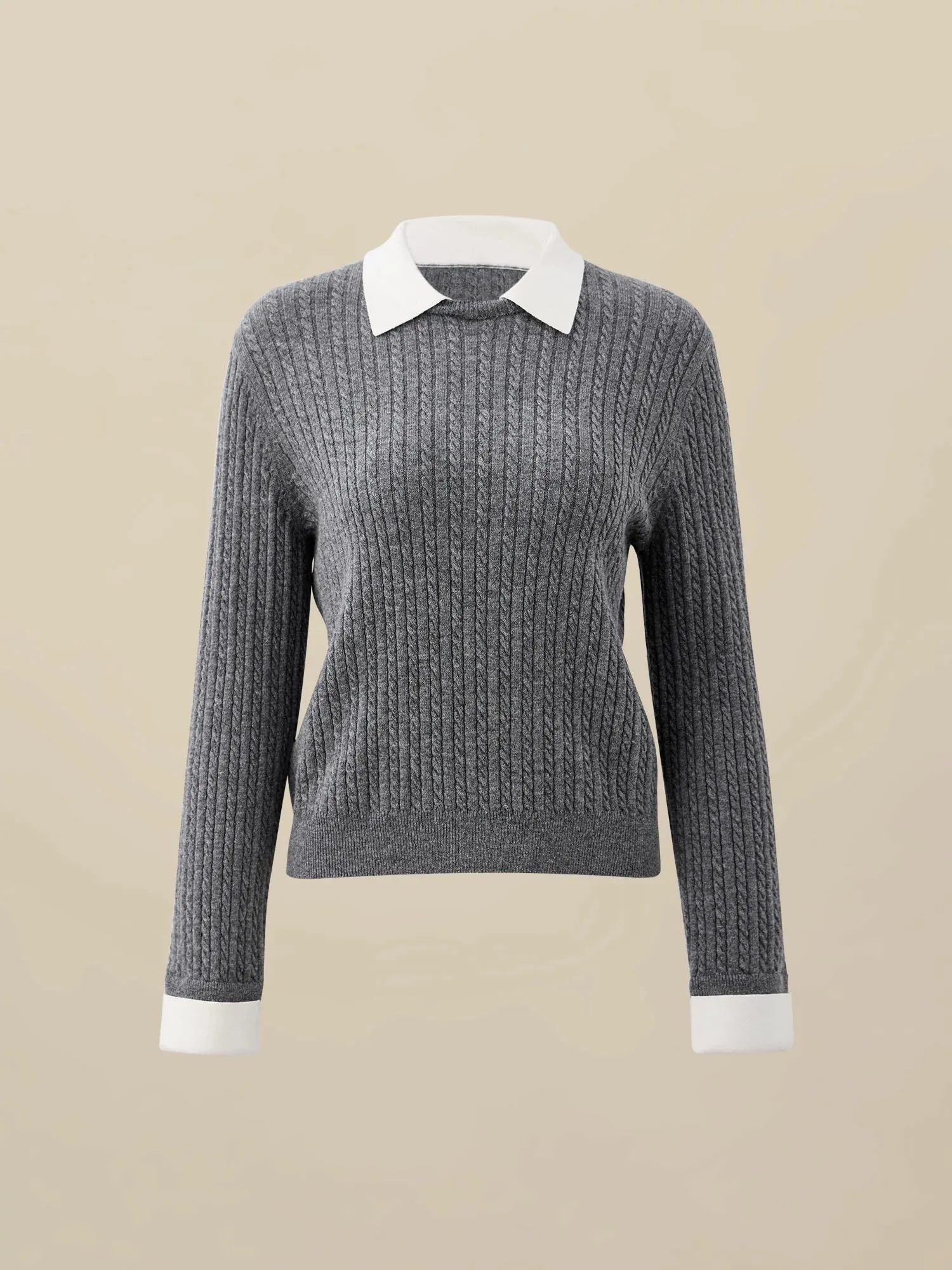 Amoretu Women's 100% Wool Lapel Cable Knit Sweater