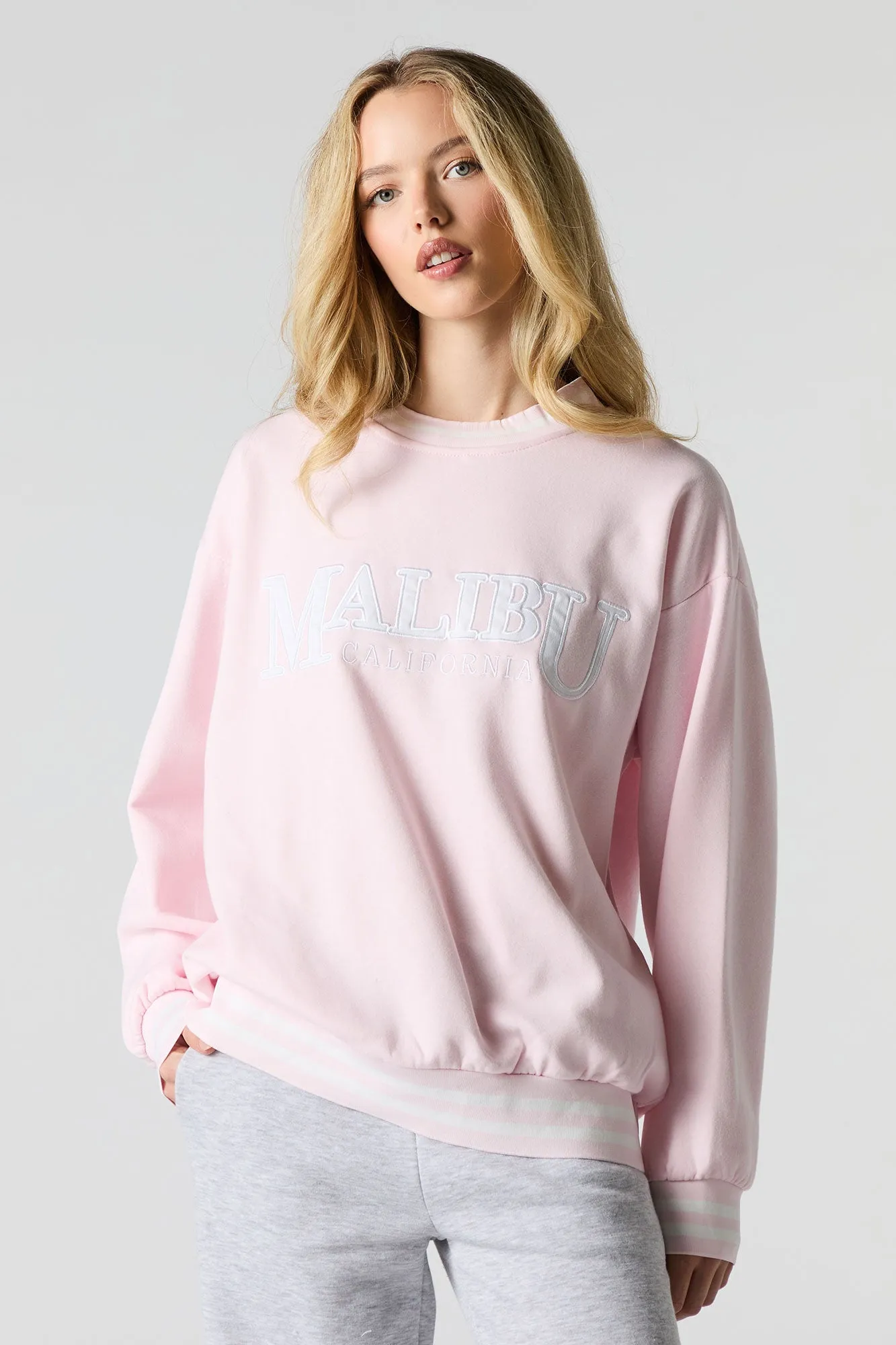 Oversized City Twill Embroidered Fleece Sweatshirt