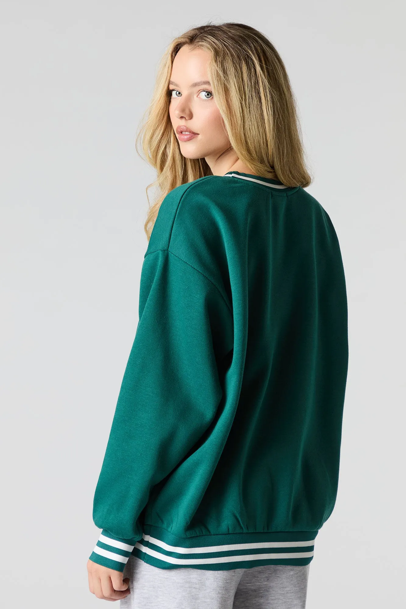 Oversized City Twill Embroidered Fleece Sweatshirt
