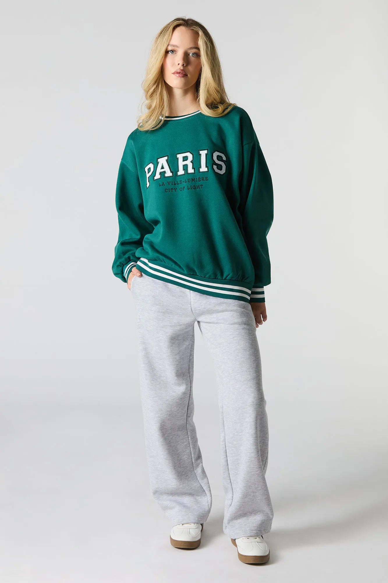 Oversized City Twill Embroidered Fleece Sweatshirt