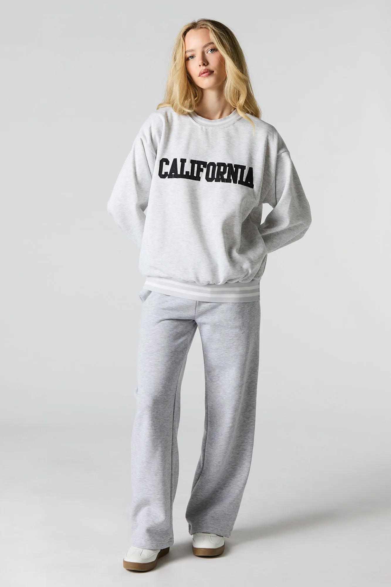 Oversized City Twill Embroidered Fleece Sweatshirt